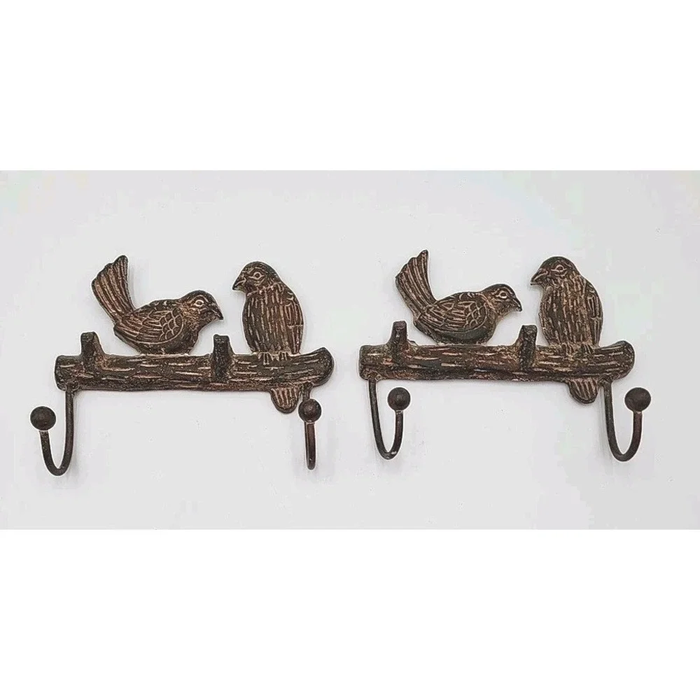 Set of 2 Cast Iron Wall‎ Hangings Metal Hook Rack Hanger Birds 7